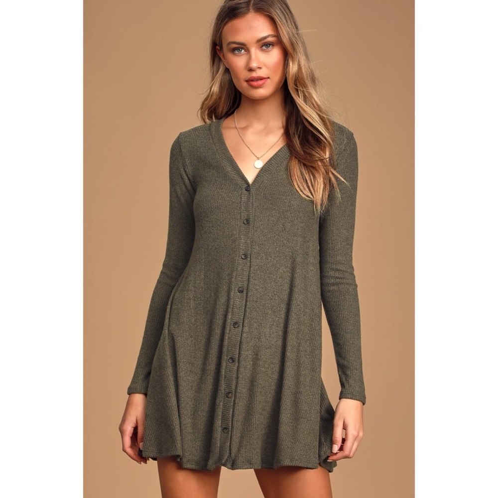 Comfort Olive Green Sweater Dress